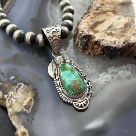 Sterling Southwestern Style Sonora Gold Turquoise Decorated Pendant For Women #1 - Picture 4 of 10